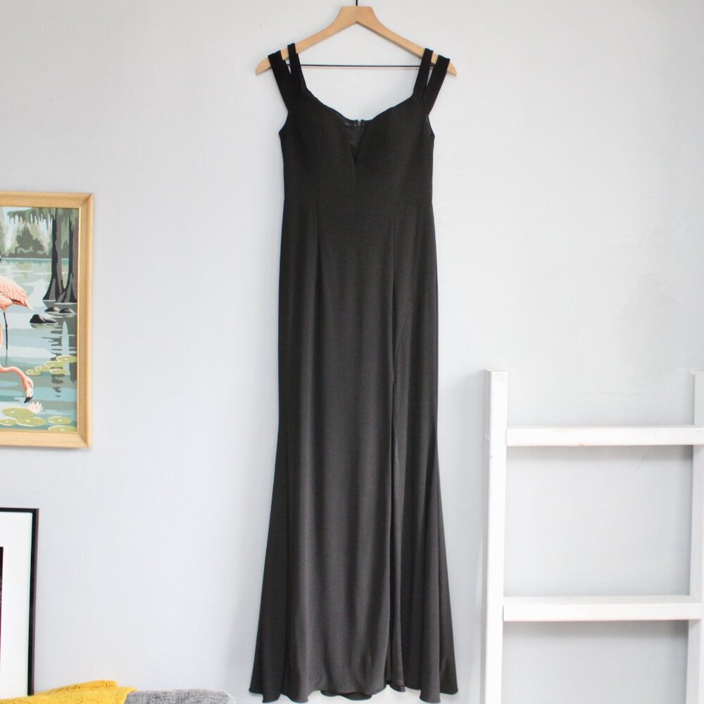 AQUA Black Off-the-Shoulder Slit Formal Gown Party Floor-Length Party Dress sz 6 - Picture 2 of 7